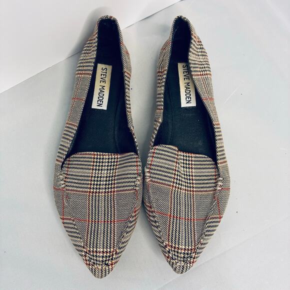 Steve Madden Feather Black Plaid Pointed Toe Flats Loafer Shoes Women US 6M - Picture 5 of 10